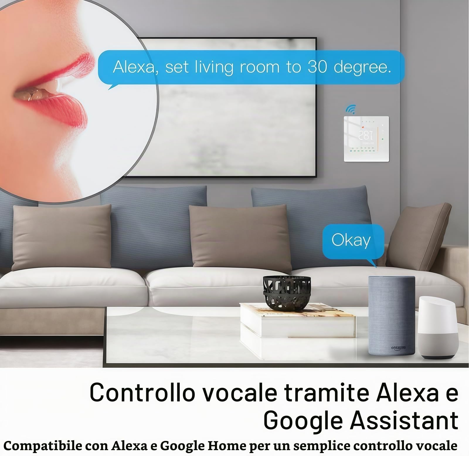 006 Serie WI-FI Termostato - Termostato Programmabile Touch Screen per Riscaldamento Acqua/Elettrico/Caldaia - Controllo Remoto Tramite Cellulare Funziona con Alexa, Google Home, IFTTT