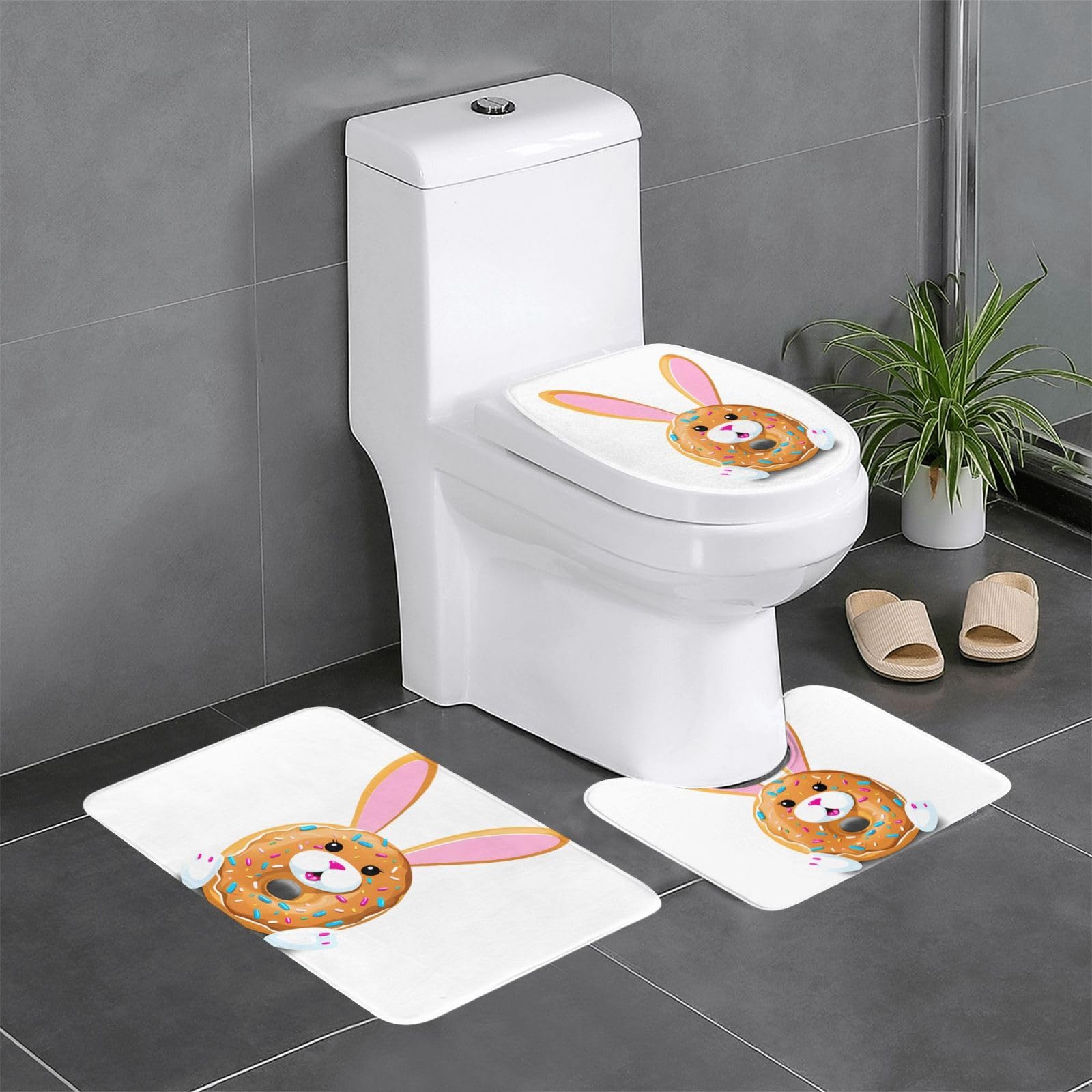 Tapis de bain WHJSSF Donut Bunny lot de 3 formats rectangulaire et ovale pour toute la maison