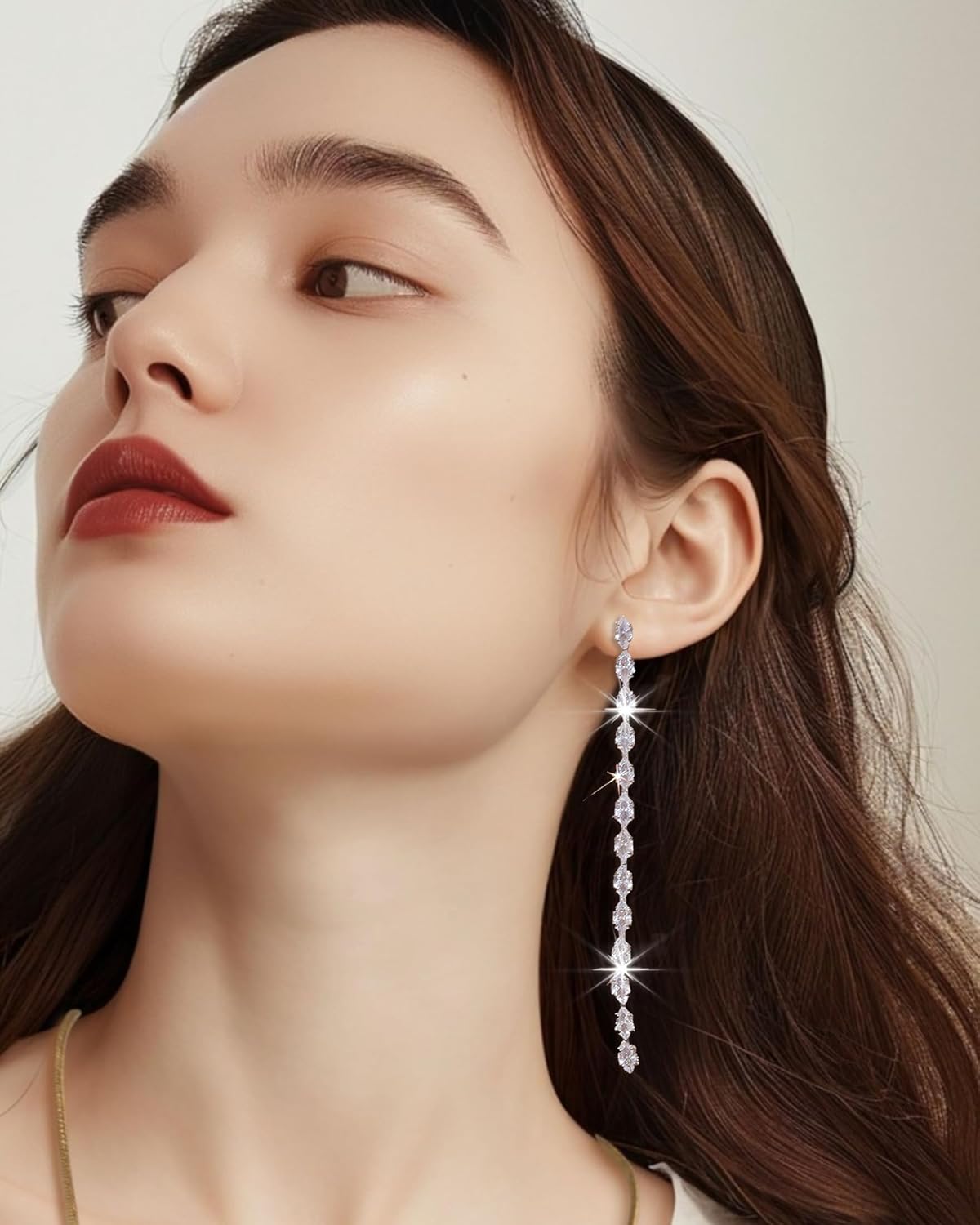 Long Silver Rhinestone Earrings for Women Sparkly Rhinestone Bridal Earrings Silver Wedding Ear-rings Prom Party Wedding Jewelry Accessories for Bride Bridesmaid - Image 4