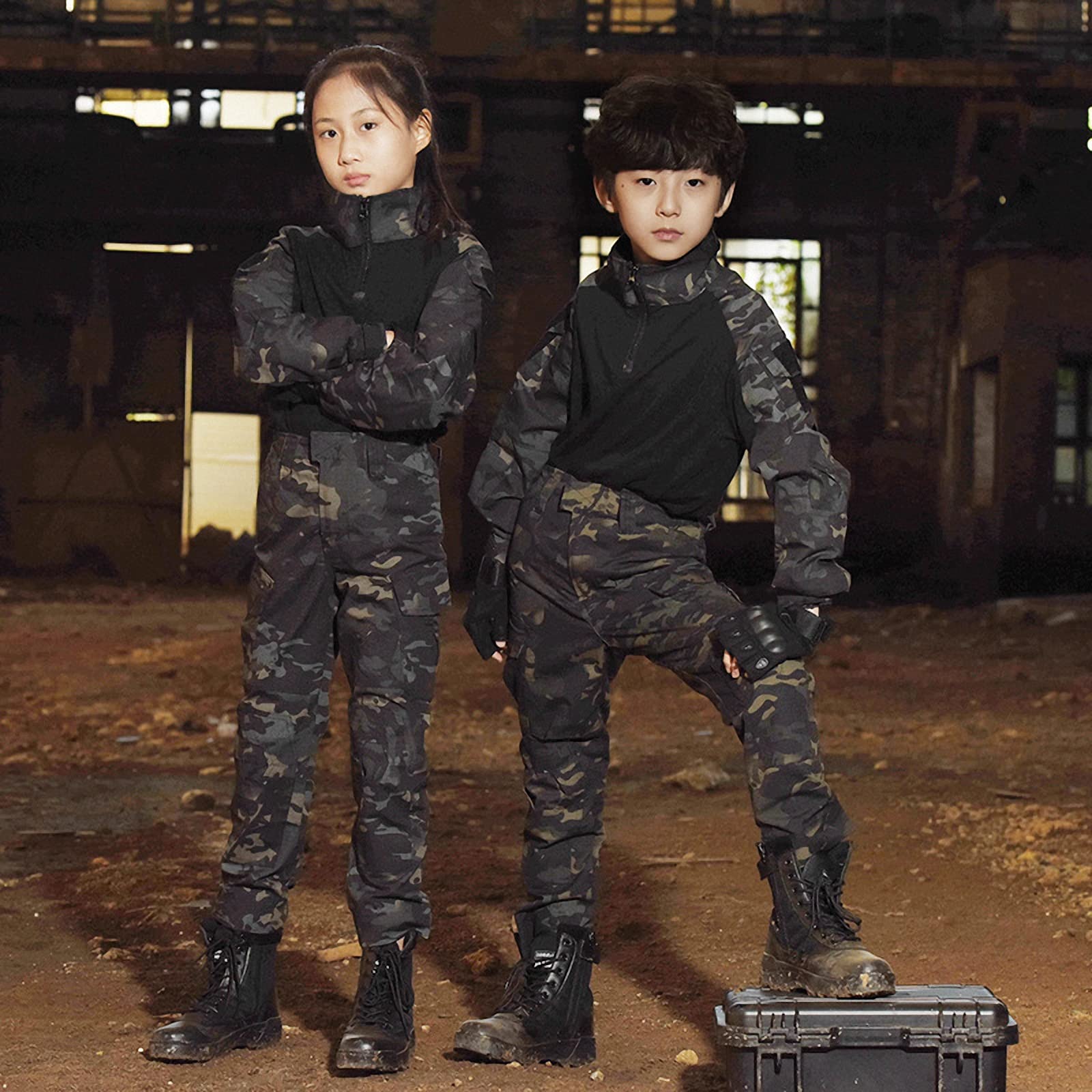 Langärmelige Taktische Kleidung+Trainingshose für Kinder,Jungen/mädchen Airsoft Paintball Spiel BDU kampfhemd,Outdoor militärfans,die Jagd Camping uniform Anzug schießen