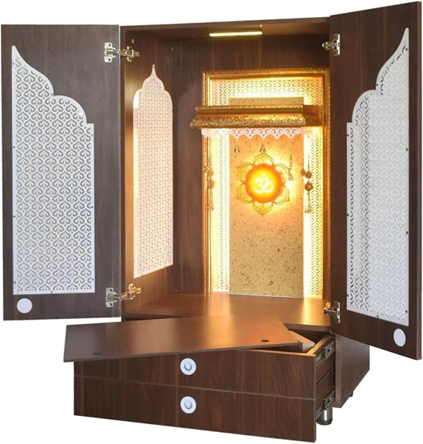 Buy Devyom Extra Large Home Wooden White Temple with LED Lights for