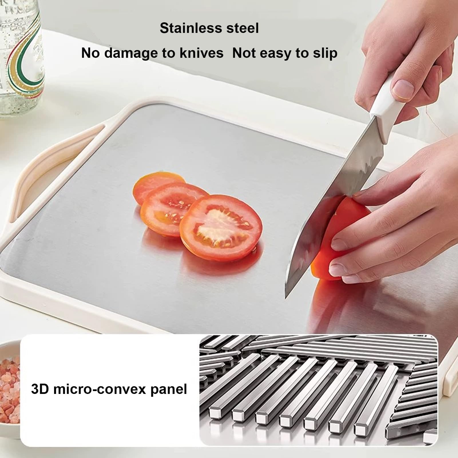 1 pieza Tabla de Cortar Acero Inoxidable, Tabla para Cortar Cocina, Tabla de Cortar Antideslizante, Doble Cara, Acero Inoxidable/PP Apto para Uso Alimentario, para Cocinar En La Cocina(25.5x38.5cm/10x