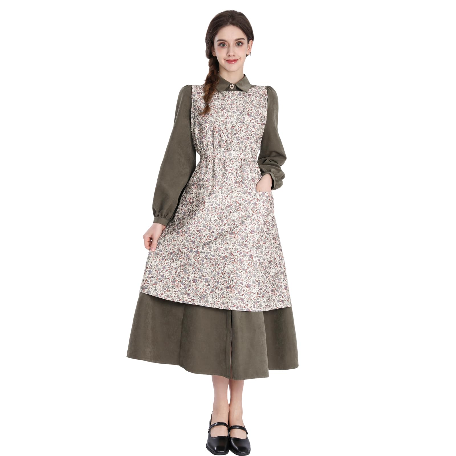 NSPSTT Prairie Dress Women Pioneer Colonial Costume Renaissance Costume Floral Dresses