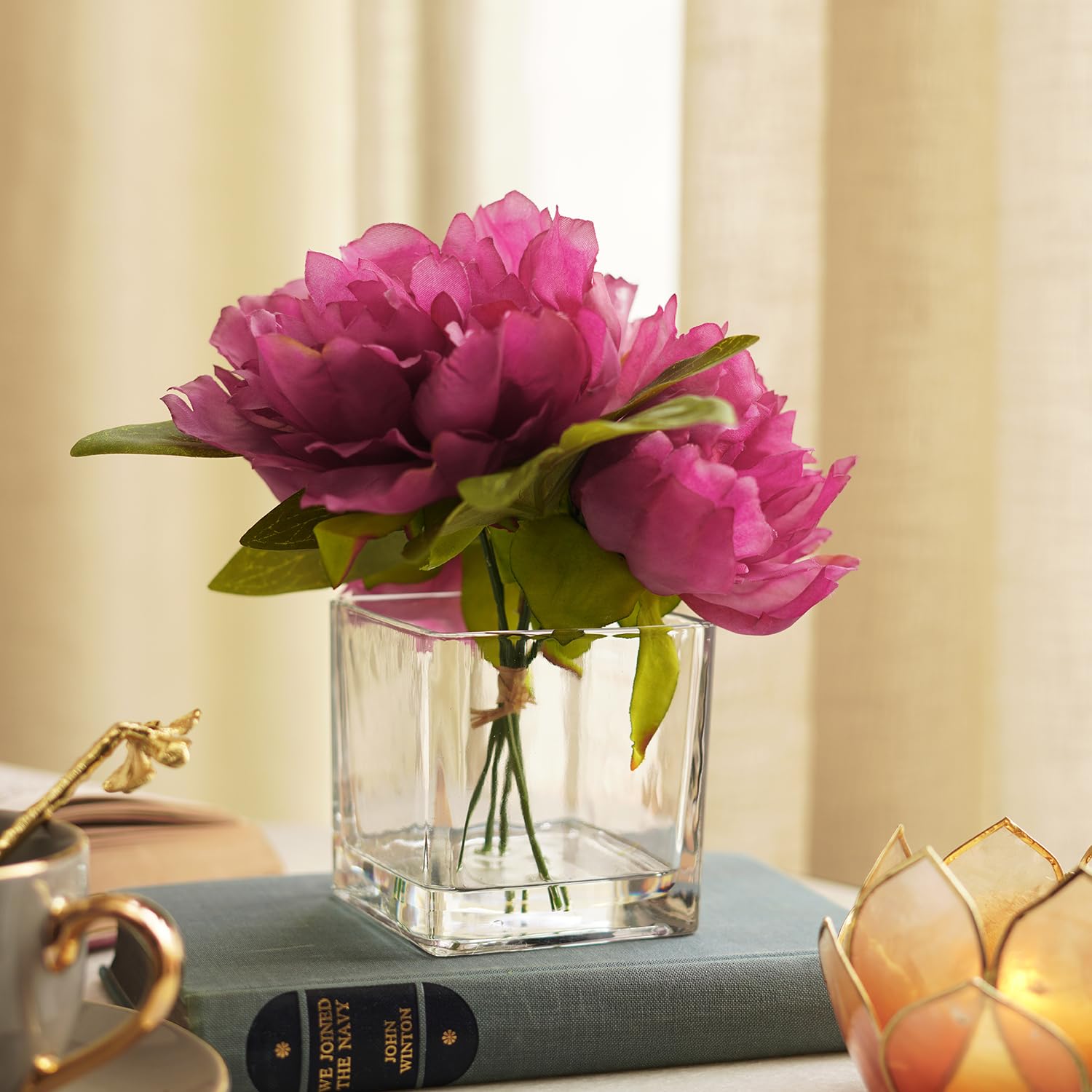 Pure Home + Living Pink Artificial Peony with Glass Vase Plastic, Wire, Glass Fake Plants Small, Mini Decorative, Home Office or Gift Wild Artificial Plant with Pot. (15X15X17 CM) Pack of 1 (B0CKJ1J1DP) Amazon Price History, Amazon Price Tracker