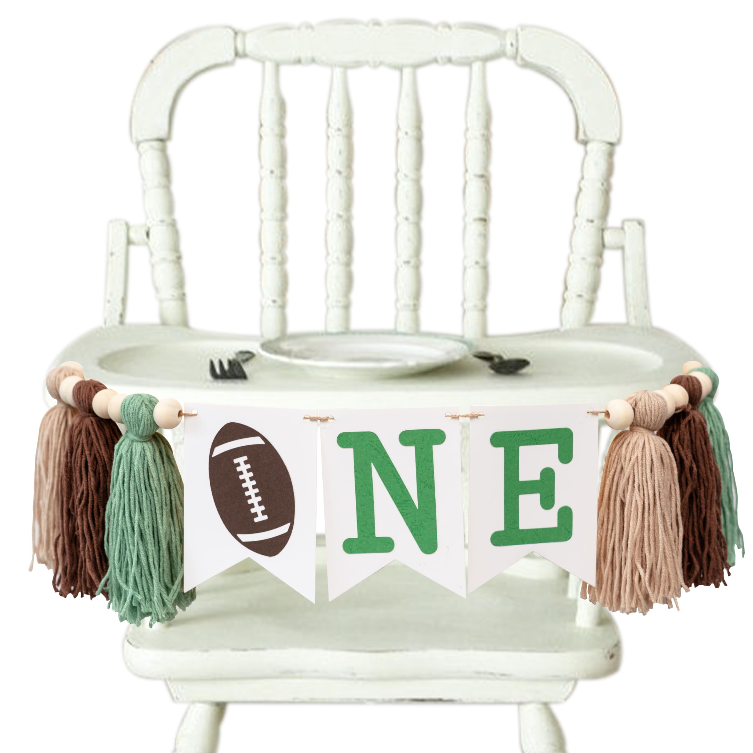 VANGNING Football Birthday High Chair Yarn Tassel Banner - First Year Down Themed HighChair Banner, Cake Smash Backdrop Banner (Tassel Football)