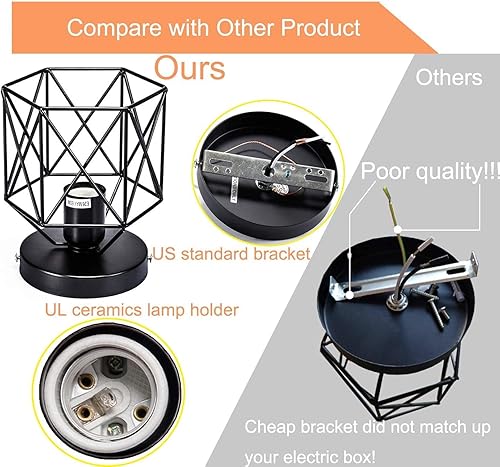 Miniatura 6 de Licperron Lámpara de techo semiempotrada E26 E27 Retro Black Industrial Lámpara de techo para porche, pasillo, cocina, casa de campo, 6 unidades