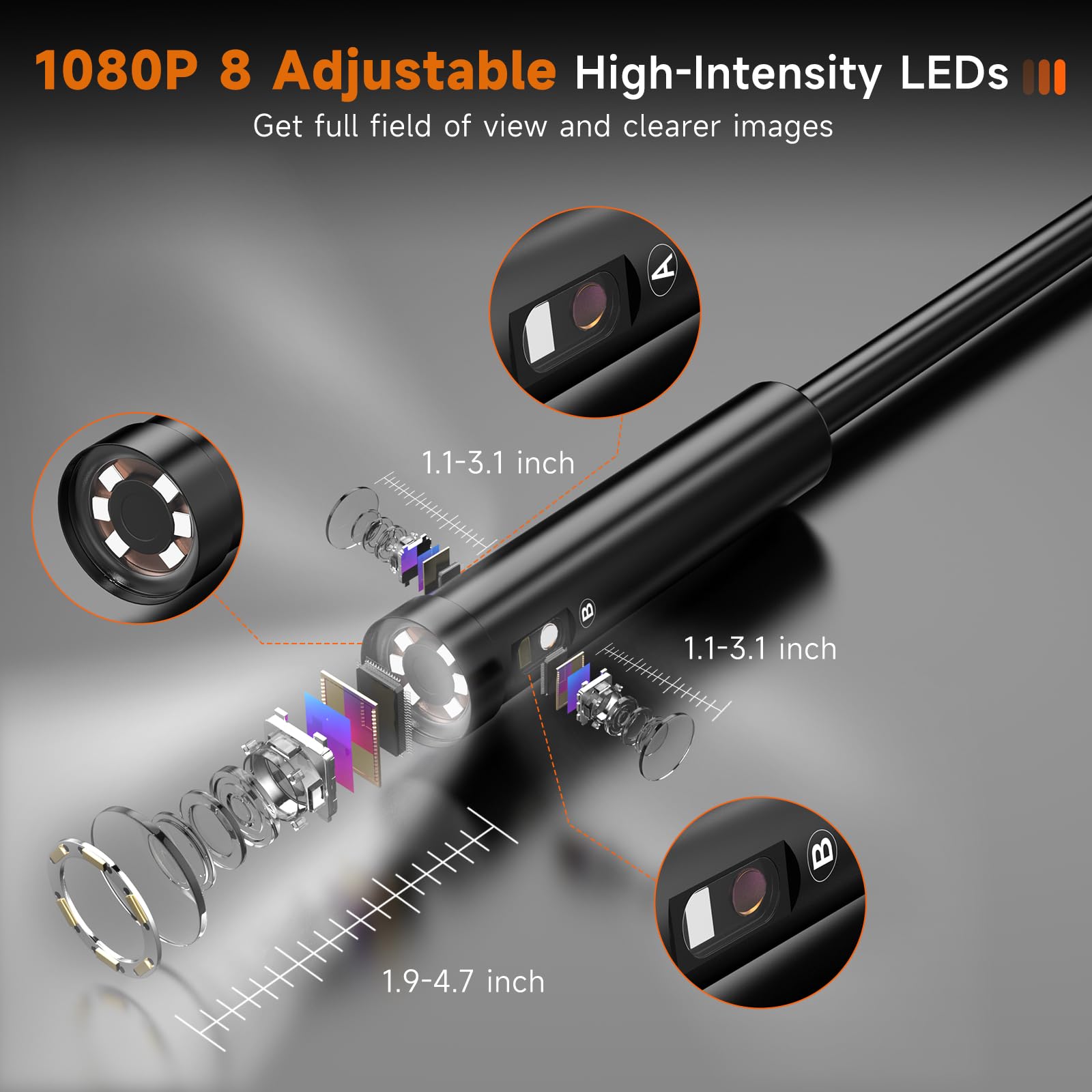 KZYEE draadloze endoscoop, 5,5 mm diameter 1080P 2.0 MP HD semi-rigide KZYEE draadloze endoscoop, 5,5 mm diameter 1080P 2.0 MP HD semi-rigide