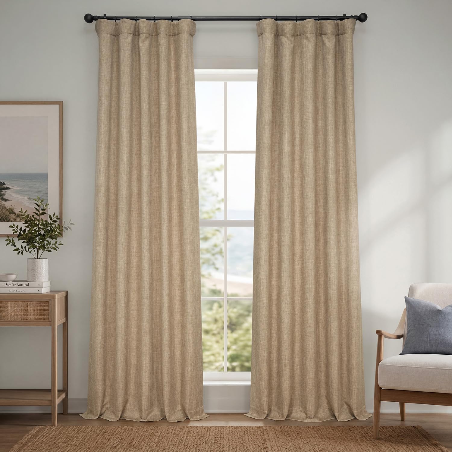 HPD Half Price Drapes - Faux Linen Curtains for Living Room (1 Panel) - 50W X 96L - Textured Room Darkening Curtains for Bedroom 96 Inches Long - Drapes for Home Decor, Nomad Tan