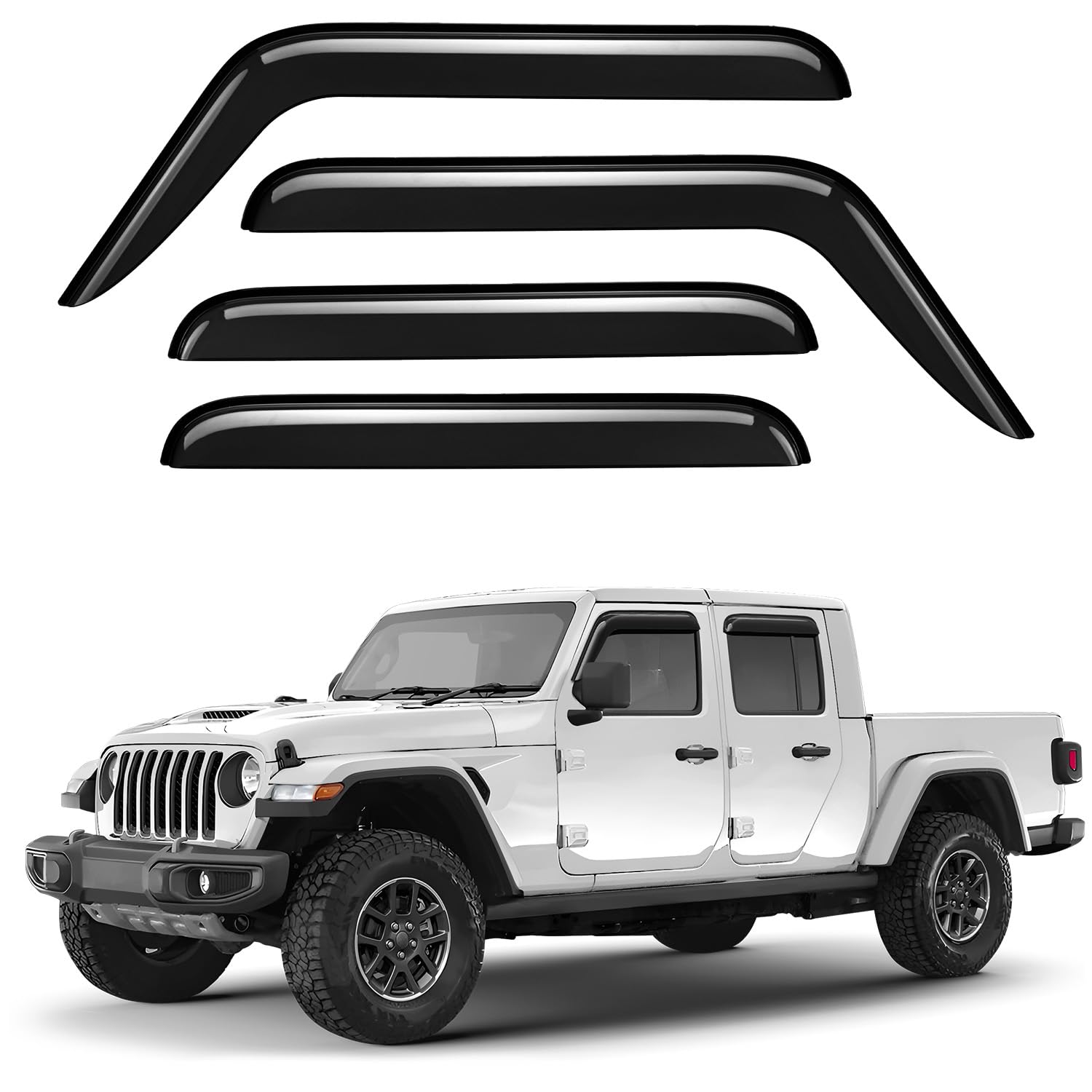 Window Deflectors Smoke Tinted Tape-On Side Window Vent Visor Deflectors Rain Guards Compatible with Jeep Gladiator 2020-2026 - 4pcs. GW0613