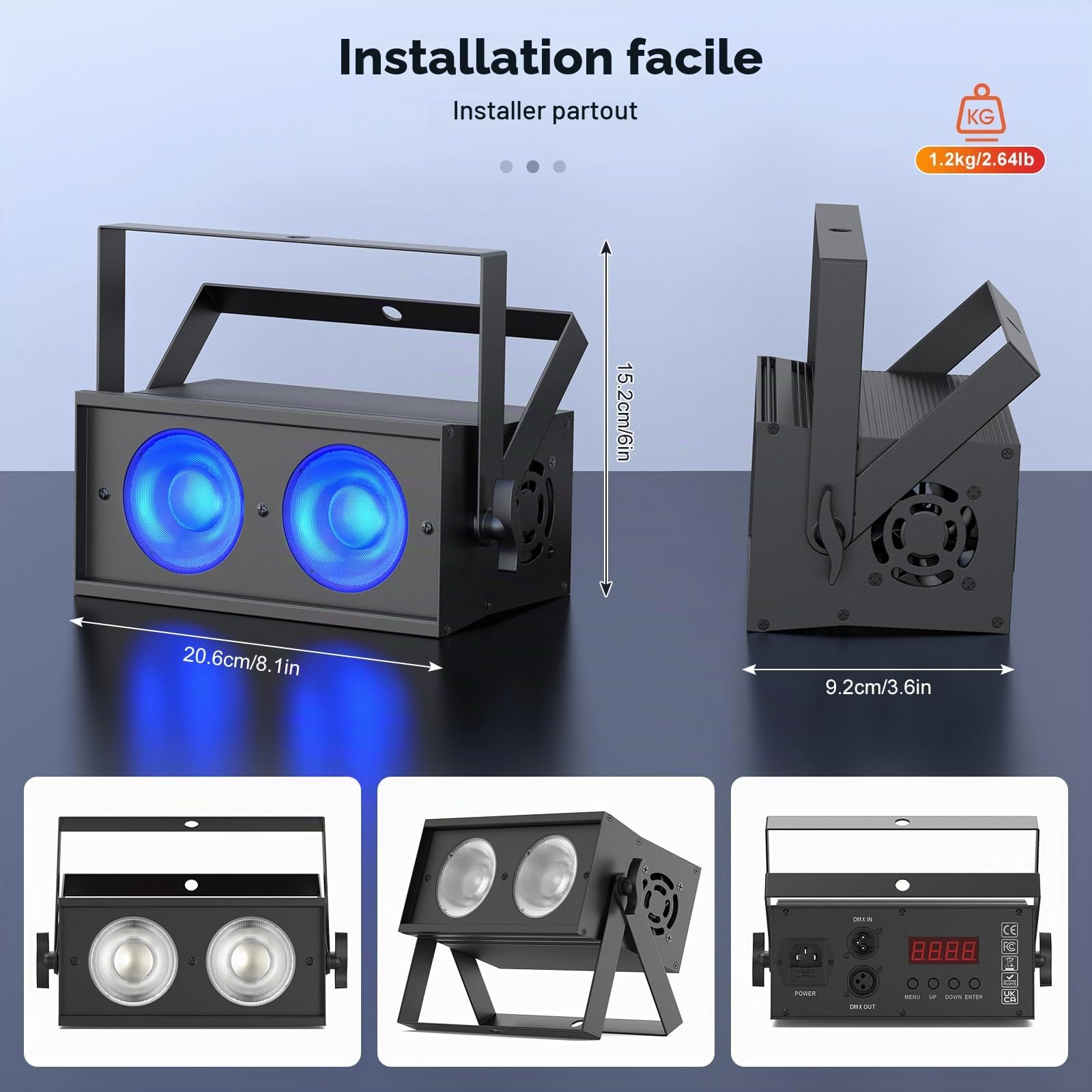RGBW Par LED Lumière de Scène 150W Lumière Fête DMX 8CH Éclairage de Scène, Lumière Soirée DJ pour Bar Fête Théâtre Projecteur Mariage