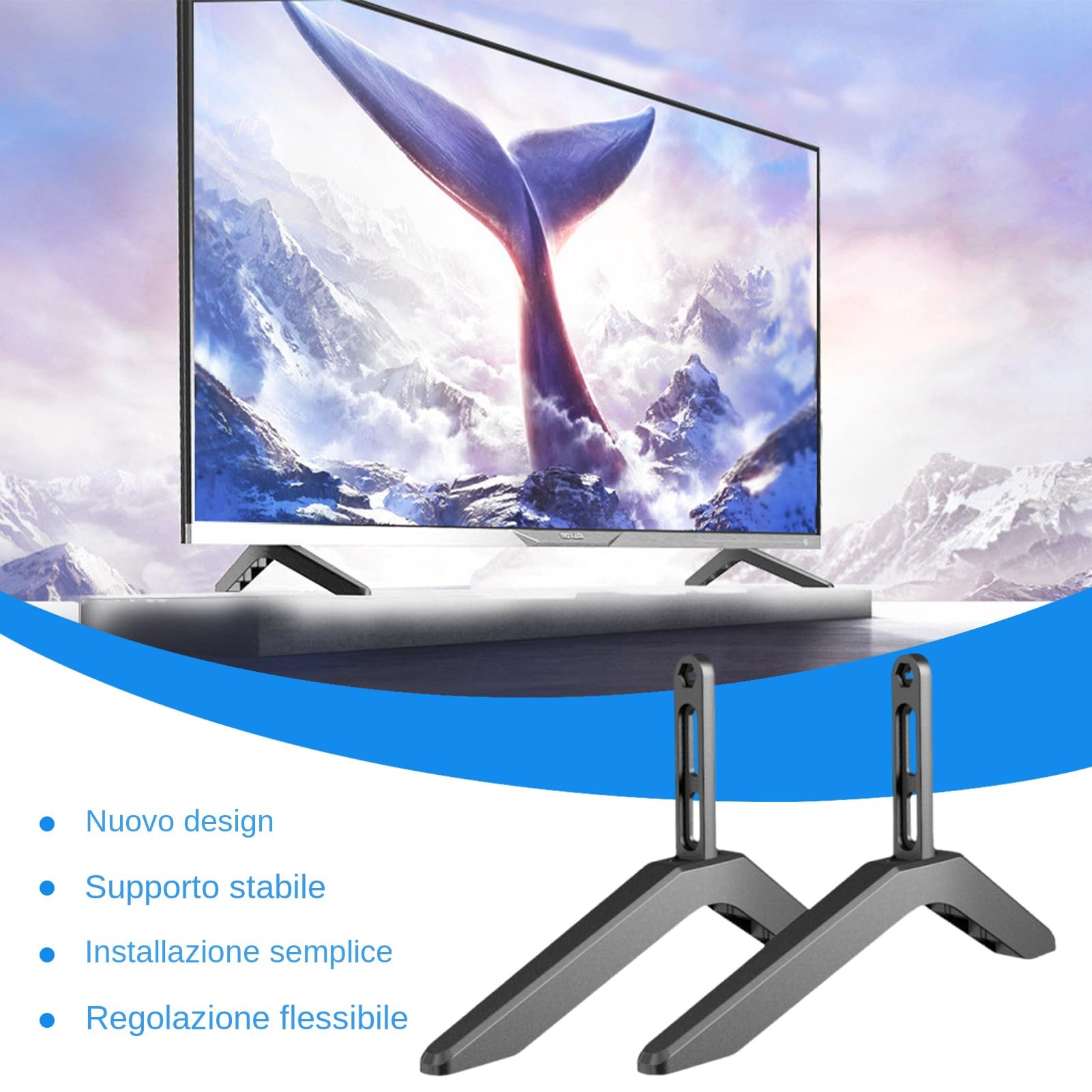 TV Stand Gambe - Base Regolabile In Altezza | Piedi Televisivi In Lega Di Alluminio, Supporto In Metallo Stabile, Supporto Non Slittato, Gambe Di Sostituzione Universale Per Televisori Da 32–65 Pollic