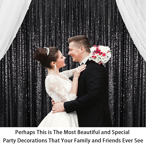 Miniatura 2 de Cortinas negras de 4 x 8 pies, 2 paneles de cortinas de fondo brillantes con purpurina, telón de fondo de fotografía, tela de lentejuelas, panel de