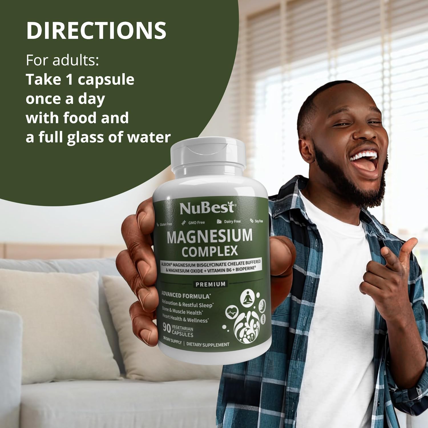 Magnesium Glycinate Chelate Complex with Albion Magnesium Bisglycinate Chelate, Vitamin B6 & BioPerine for Bone, Muscle, Natural Sleep, Nerve Function, Brain Booster | 3 Months Supply - Image 3