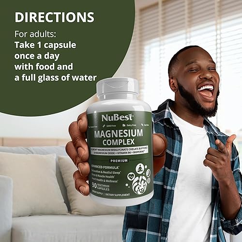 Miniatura 3 de Complejo de quelato de glicinato de magnesio con quelato de bisglicinato de magnesio Albion, vitamina B6 y bioperina para hueso, músculo, sueño