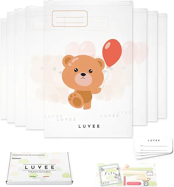 LUVEE 8 Bustine Corredino Neonato Ospedale UNISEX con Etichette - Made in Italy