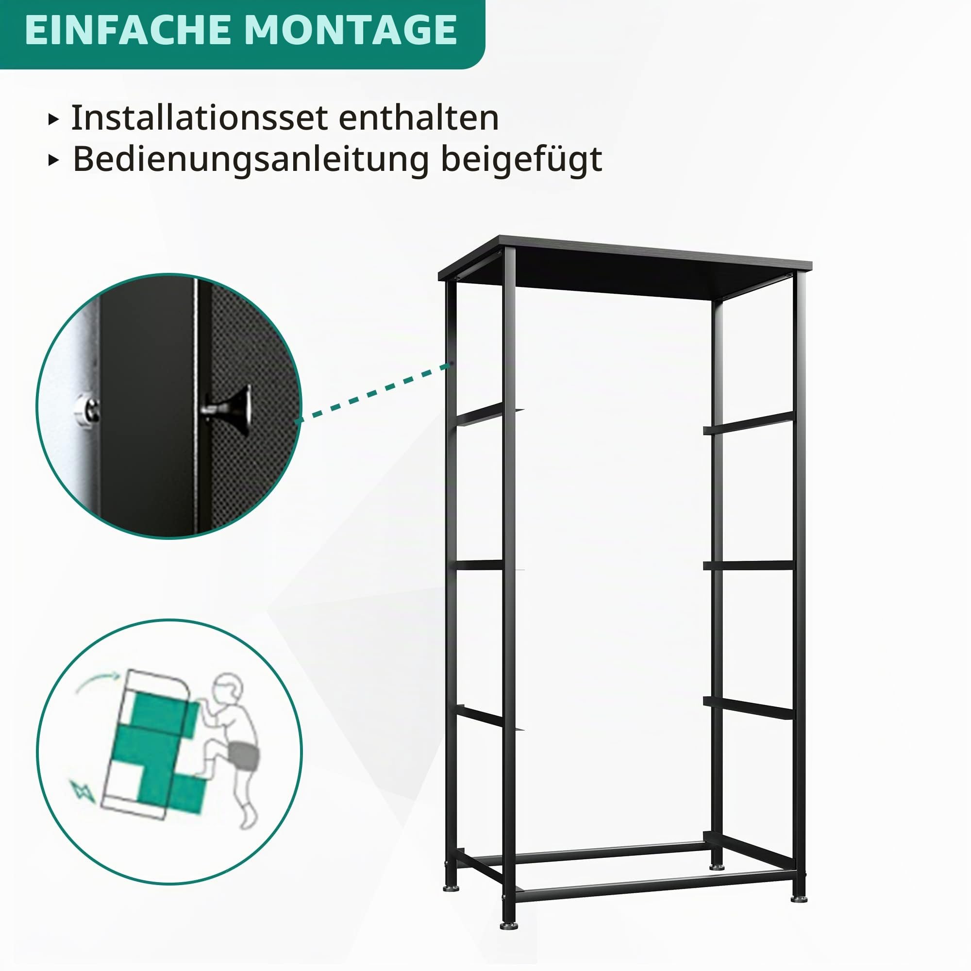 YITAHOME Kommode, 4 Stoffschubladen mit Griffen, Aufbewahrungsschrank, Schubladenschrank, Schrank, Metallgestell, stoffkommode für Schlafzimmer, für Wohnzimmer, Flur, Büro, Schwarze Holzmaserung