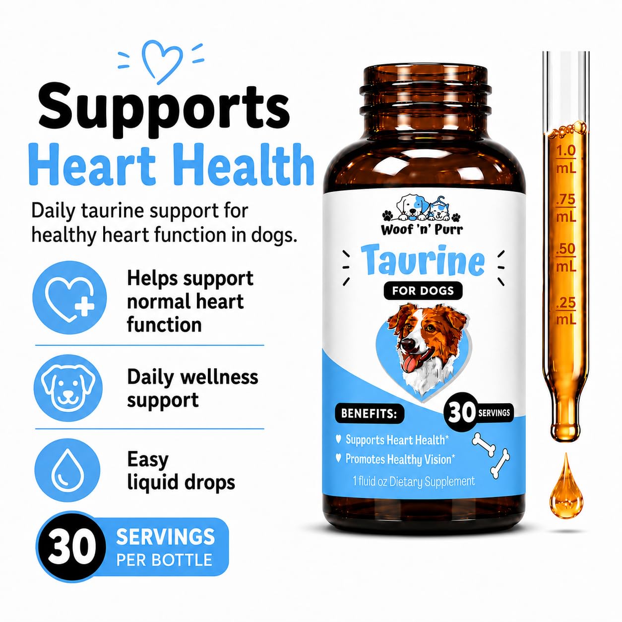 Taurine for Dogs - Taurine Supplement for Dogs - Supports Healthy Vision, Heart, Immune System, & Much More - Dog Heart Supplements - Dog Heart Health - 1 fl oz - Bacon Flavor — Amazon image 4