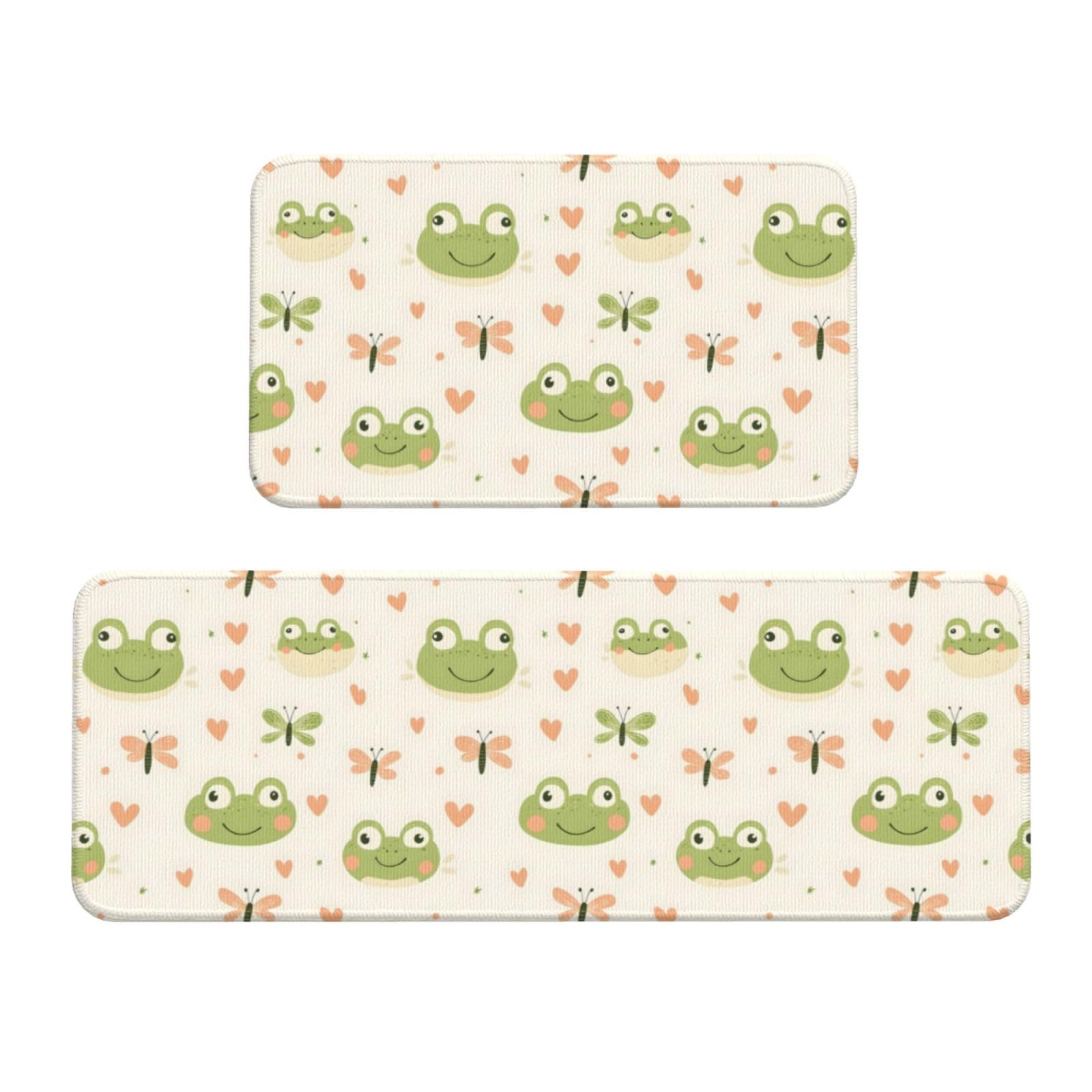 GVYGVY Antifatigue Kitchen Mats for Floor 2 Piece - Cute Heart Frog Print Kitchen Rugs Washable, Non Slip Runner Rug Standing Mat for Office/Bathroom/Laundry/Home Decor and Accessories