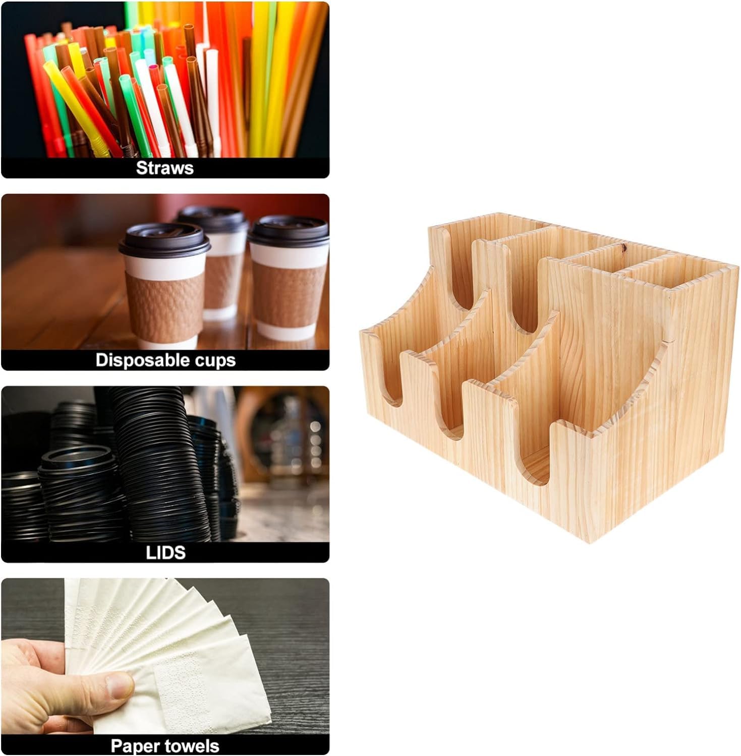 1 pz per Stand Cup Paper Desktop Usa e getta Pratico Ristorante Tazze di stoccaggio in legno Organizzatore Coperchio Dispenser Caffè Mensola Titolare Negozio di tessuti Vano Paglia