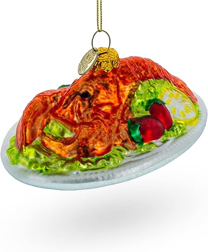 BestPysanky Adorno de Navidad de cristal con placa de langosta roja BestPysanky Adorno de Navidad de cristal con placa de langosta roja
