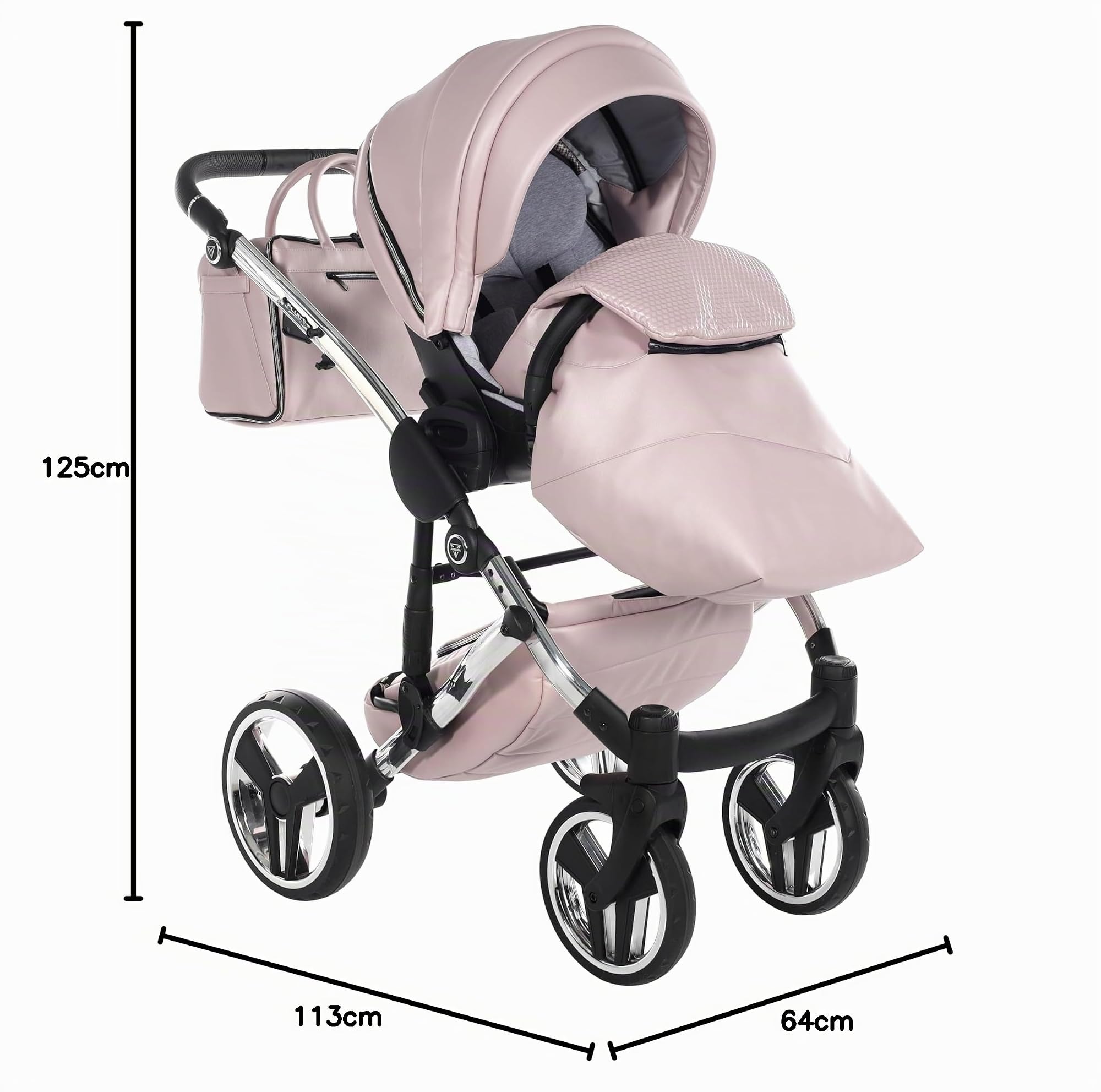 Junama Poussette Diamond Fluo 06 Rose et Argenté 2en1 3en1 4en1 avec ombrelle pare-soleil (3 en 1 avec siège auto)