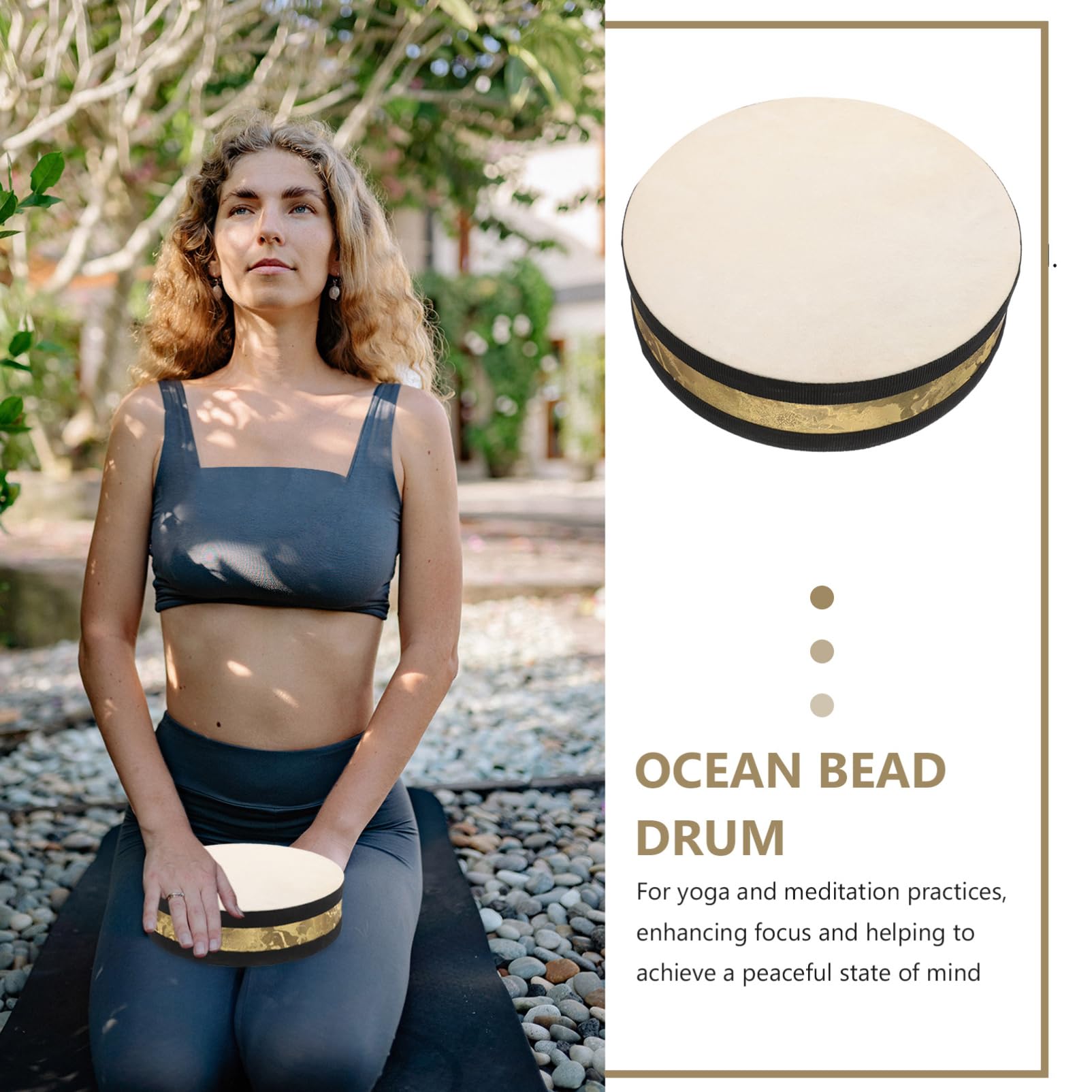 Kisangel Instrumento de Percusión Tambores Oceánicos de Mano Sonido Natural para Meditación y Relajación, Madera Dorada y Piel de Oveja, Adecuado para Prácticas de Yoga
