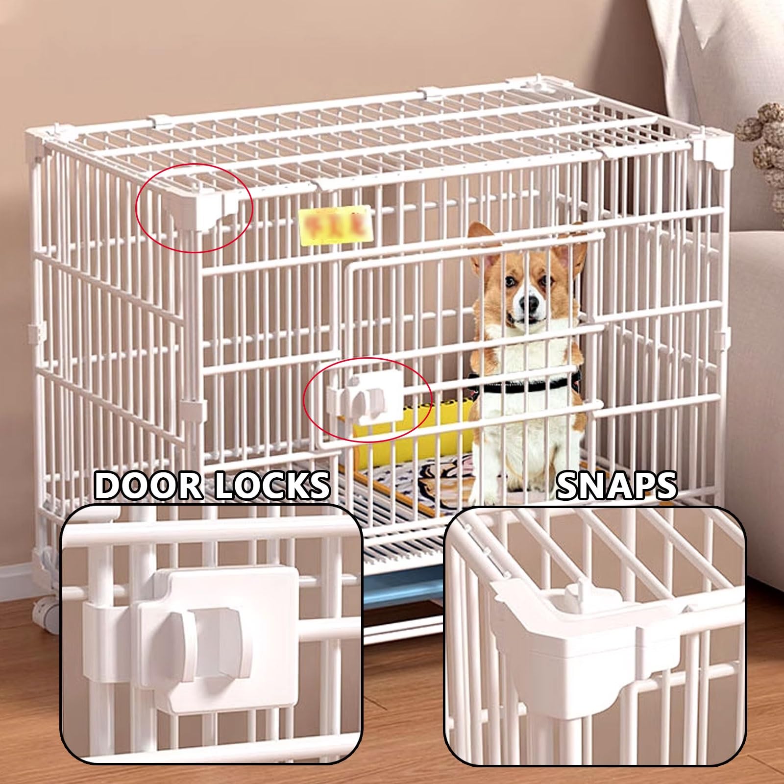 Gabbia per cani a prova di fuga, struttura in metallo con ruote girevoli, design impilabile, doppia porta, ideale per viaggi e sicurezza