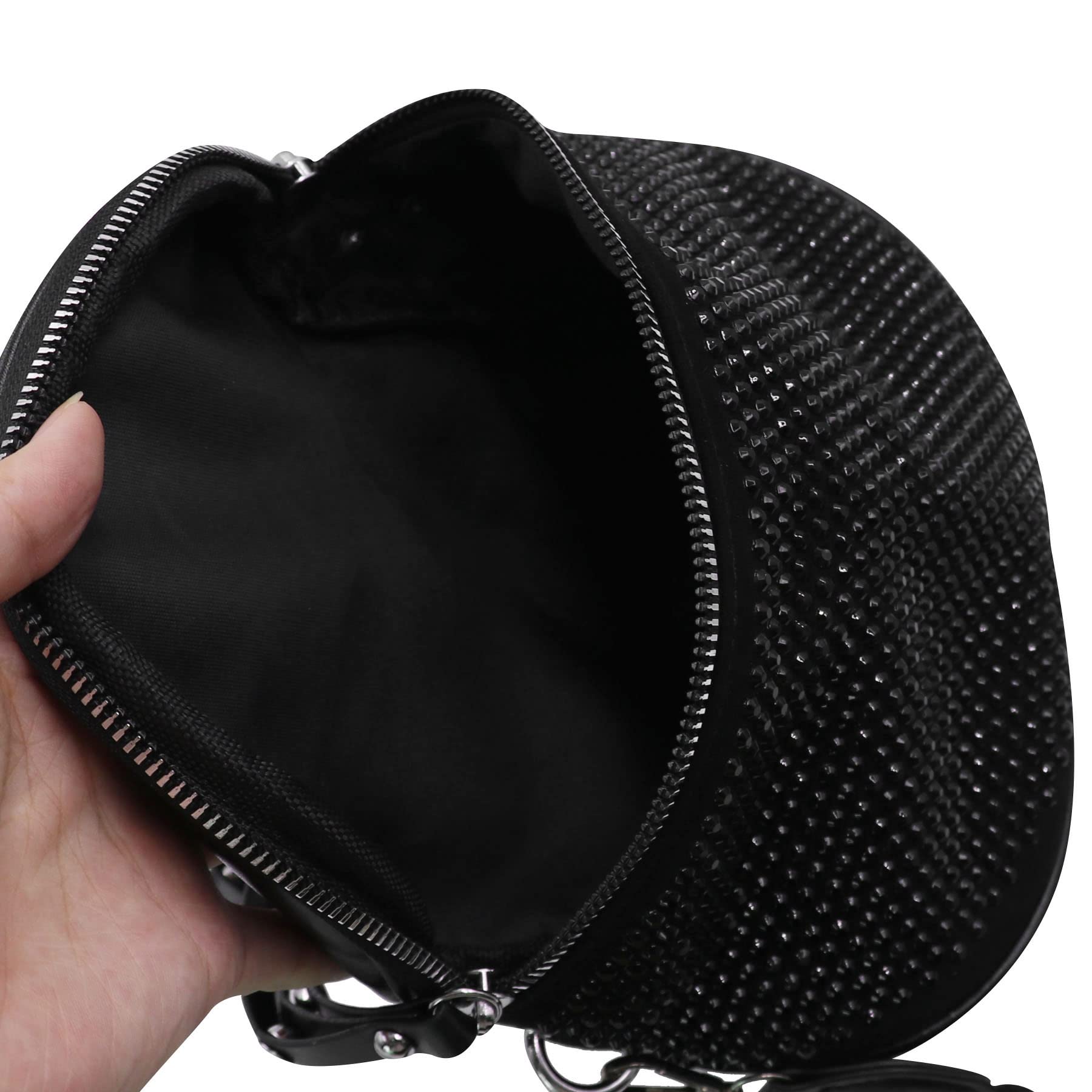 Strass-Hüfttasche, Bauchtasche für Damen und Mädchen, Brusttasche, Crossbody-Gürteltasche, Geldbörse für Party, Club, Reisen, Strand, Schwarz + Reißverschlussriemen, Einheitsgröße