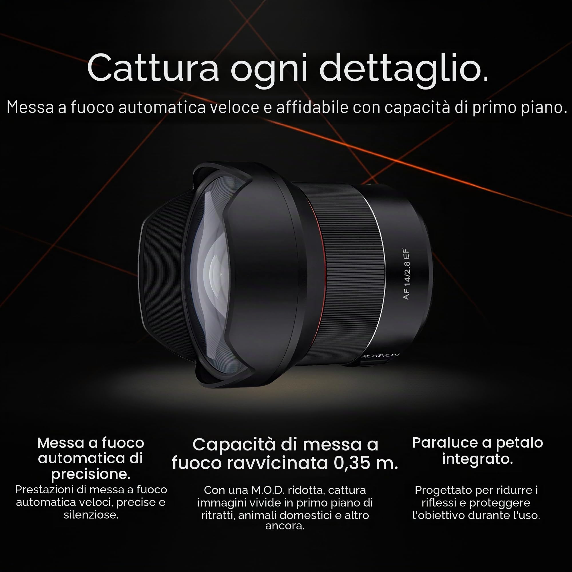 Rokinon AF 14 mm F2.8 obiettivo grandangolare con messa a fuoco automatica sigillata per Canon EF, nero (IO14AF-C)