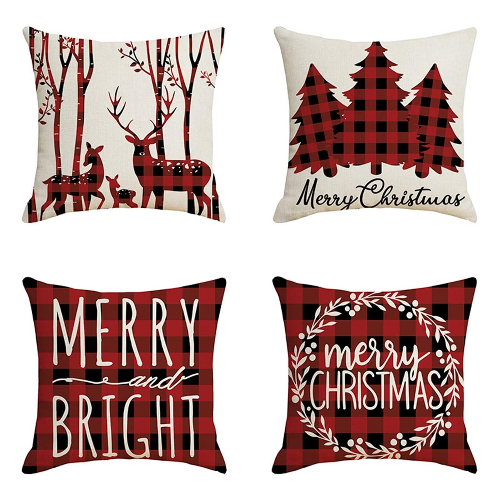 4 Pezzi Natalizi Cuscini per Divano, Natale Federe Cuscino Divano 60x60 CM Cervi rossi di Natale, Natale Lino Copricuscini, Decorazione Natalizia per la Casa Addobbi Soggiorno Natalizie Decorativi