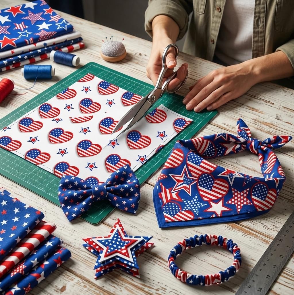 Patriotic Cotton Fabric Bundle, 16 Pcs 10x10 Inch Pre-Cut Quilt Squares, Red White and Blue American Flag Theme, DIY Sewing Patchwork (Multicolor) image 3