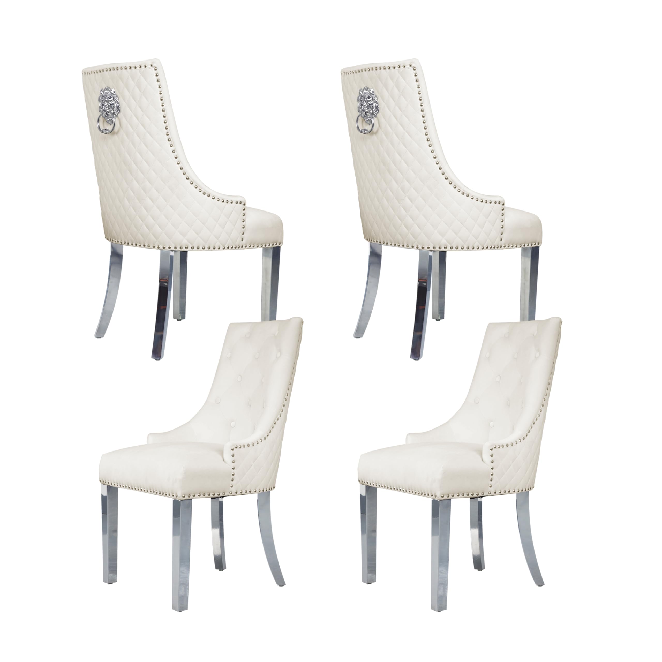 HUMEHA Velvet Dining Chairs Set of 4, Upholstered Tufted Nailhead Dining Room Chairs with Stainless Steel Legs and Lion Head Pull Ring, Wingback