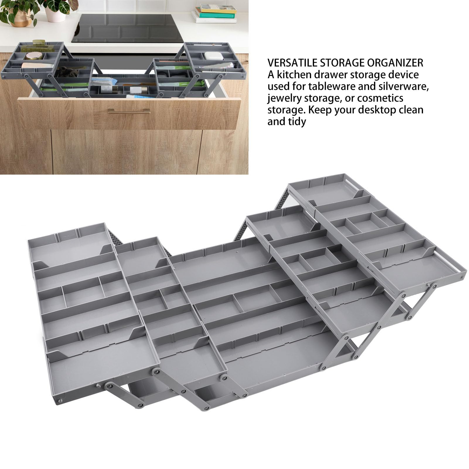 Cocoarm Organizer da Scrivania Pieghevole Espandibile in Plastica Multi Livello Vassoio Organizer per Cassetti Doppia Scorrevole per Trucco Gioielli Forniture per Ufficio Cassetto della (3 livelli)