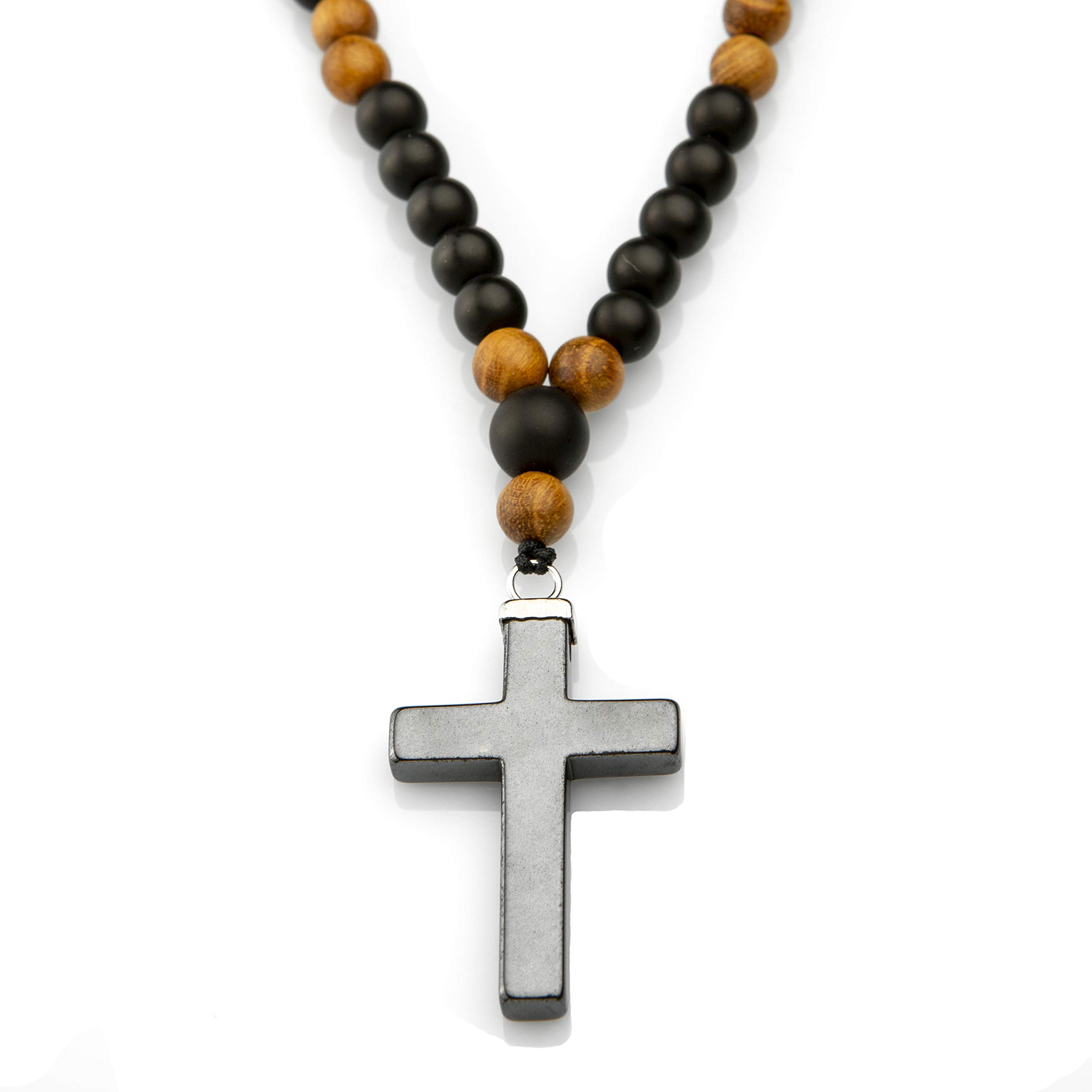 Perla Style Collar para Hombre con Cruz de HEMATITA,vaticana Rosario para IR a la Playa Collar con Piedra de Hematita energética