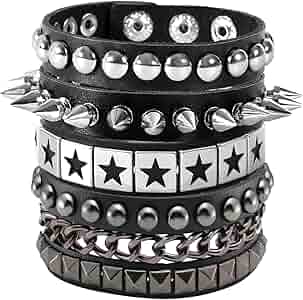 Amazon.com: JAZTAKU Unisex Punk Leather Bracelet Spike Cuff