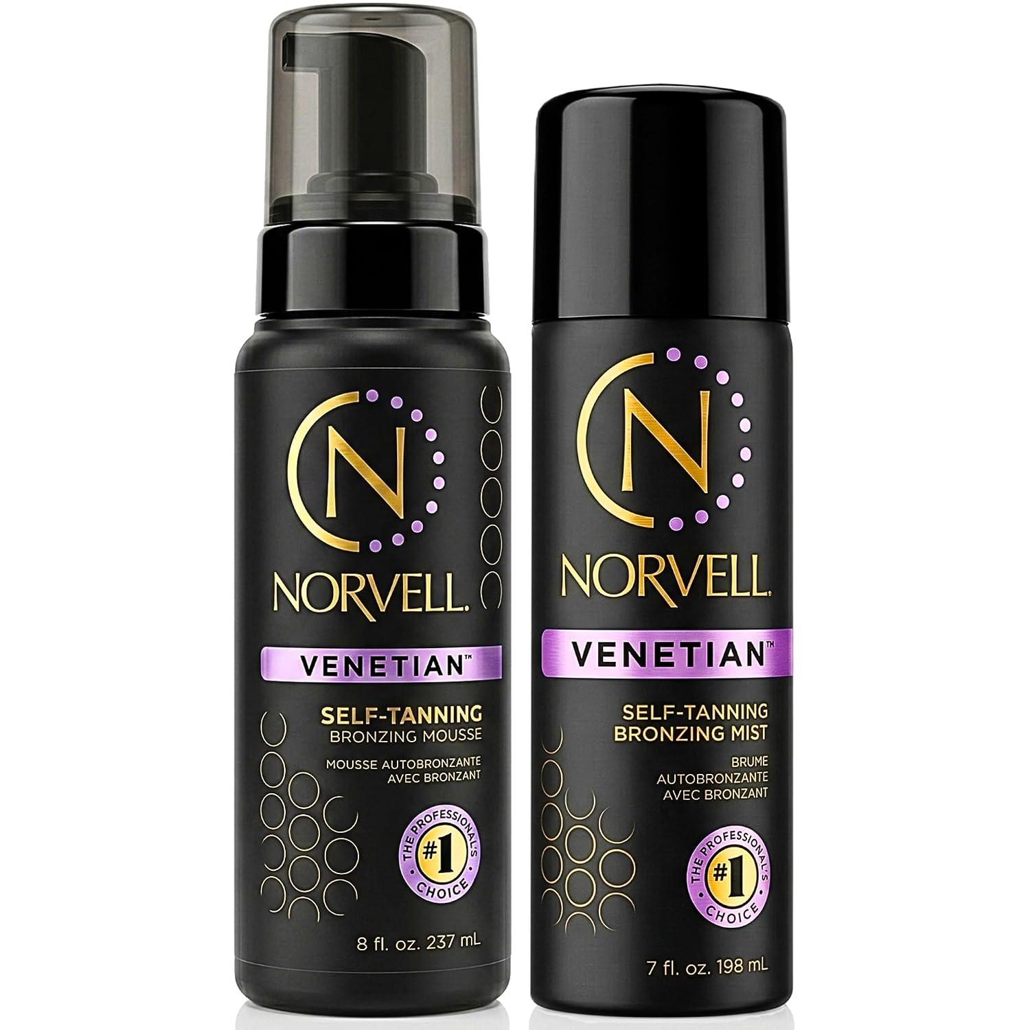 Norvell Venetian Sunless Self Tanner Mousse, 8 Fl oz and Self Tanning Mist for Face, 2 Fl oz