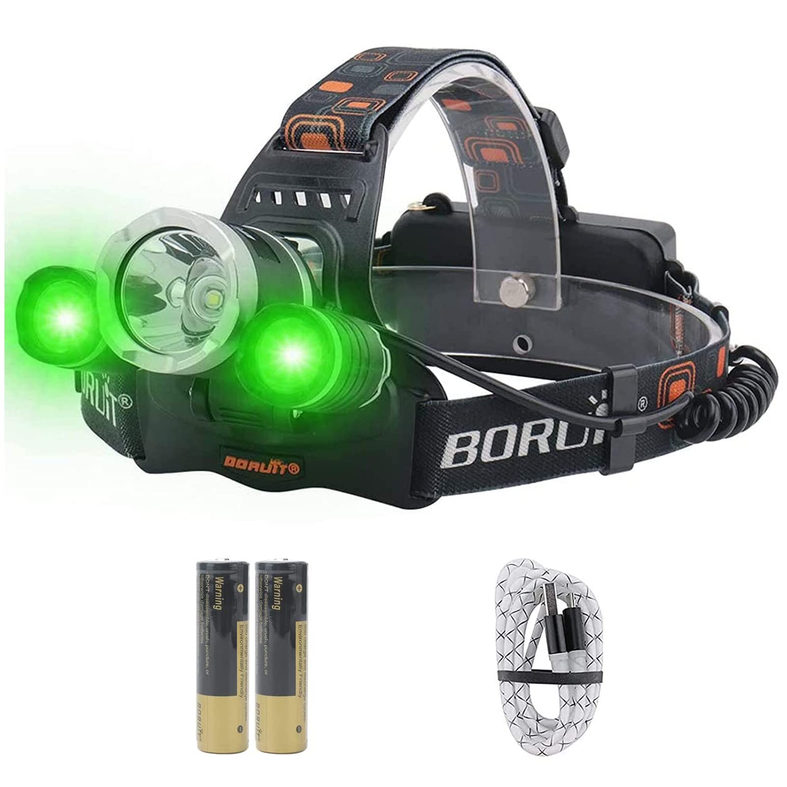 RJ-3000 LED Rechargeable Headlamp with Green Light,Super Bright White Green Light Hunting Headlight,3 Mode Waterproof Tactical Head Lamp for Hunting Running Camping Hiking Fishing