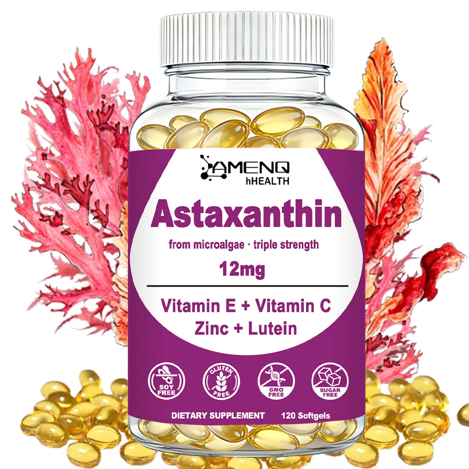 Astaxanthin 12mg Softgels, Potency Astaxanthin Supplements from Microalgae