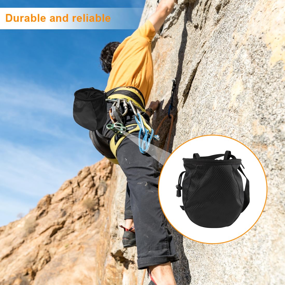 EIHI Bolsa de Magnesio para Escalada, Magnesera Dura y Fácil de Limpiar con Cinturón Ajustable