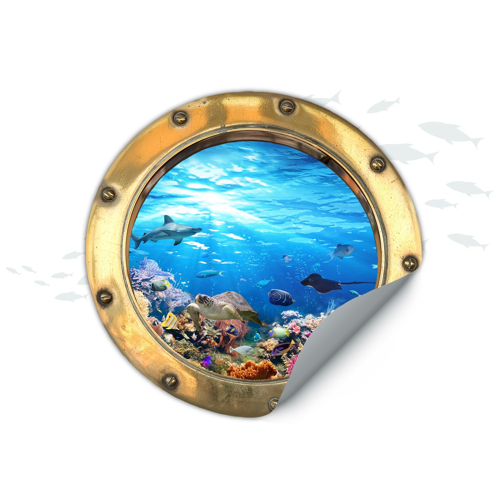 Finest Folia 3D Wandtattoo Bullauge Wandsticker Unterwasserwelt Deko Aufkleber für Badezimmer Dusche Toilette Kinderzimmer Wandaufkleber selbstklebend W013 (08 Gemischt Gold, 30cm)
