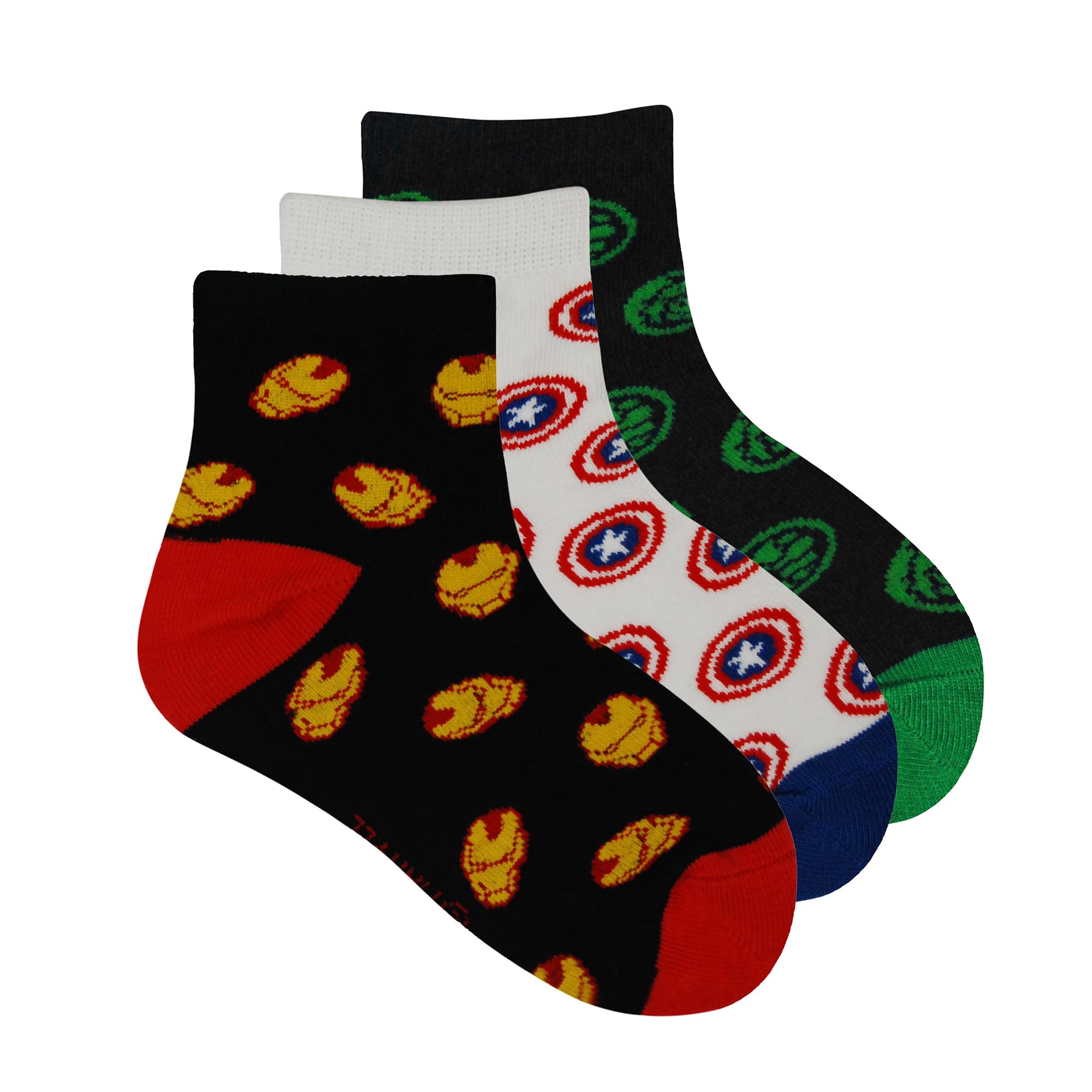 BALENZIA SocksXpress 3 Pairs Kids Super Hero Cartoon Socks | Marvel Kids High Ankle Printed Cotton Socks (2-3 Years)