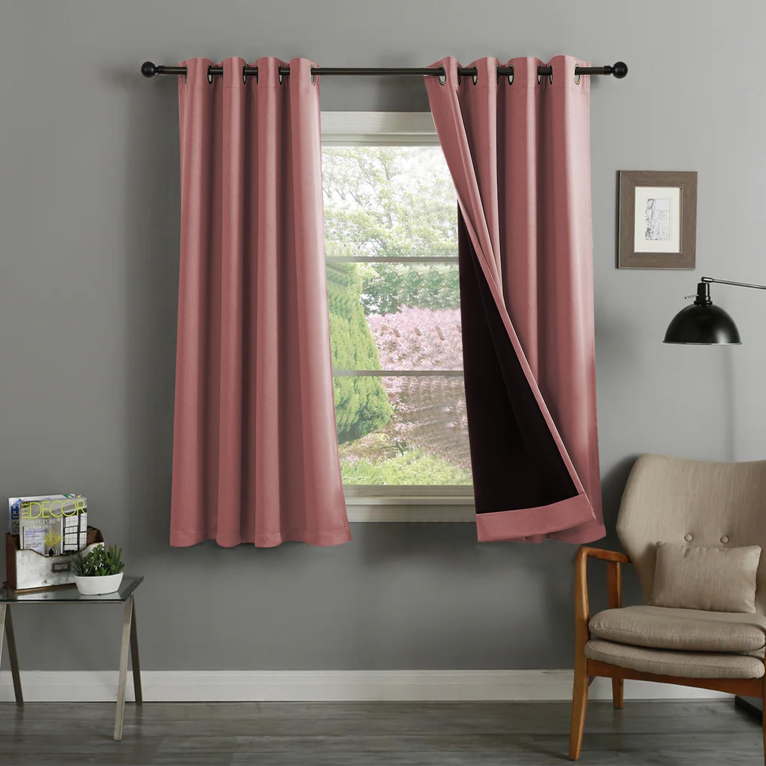 ThinkArtDecor Blackout Curtains 5 feet Long Set of 2, Room Darkening Thermal Insulated Solid Window Curtains with Velcro Tie Backs, Dusty Rose (B0DG8PHNM7) Amazon Price History, Amazon Price Tracker