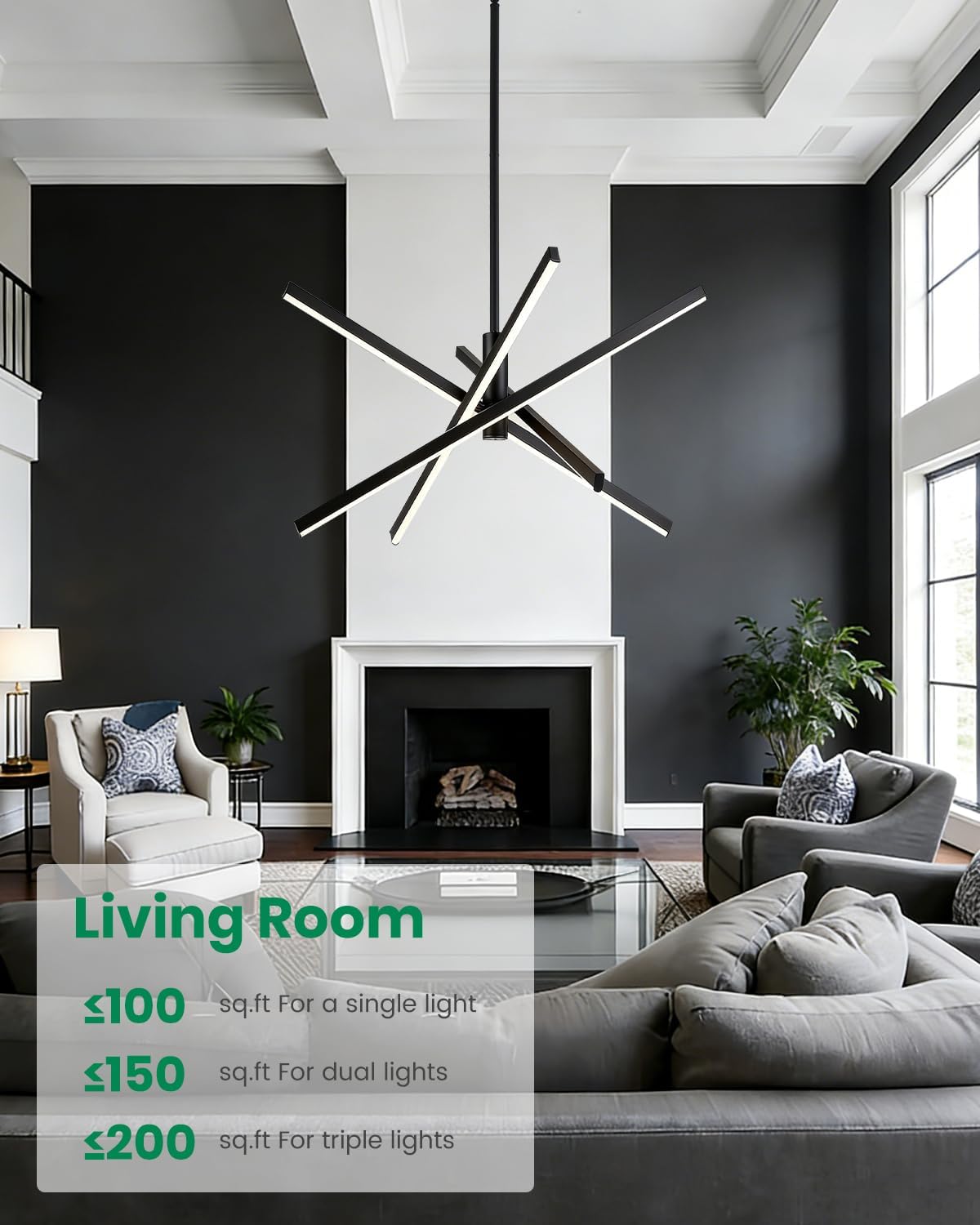 Modern Chandelier Sputnik Ceiling Light Fixture Over Dinning Table, 31" Black Sputnik Chandeliers for Kitchen Island Ceiling, 4-Light Linear Pendant LED Lights for Living Room, Foyer, Bedroom, Office