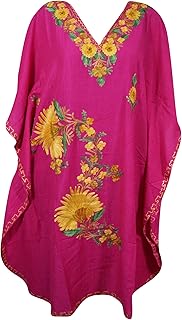 Fuchsia Embroidered Short Kaftan: Boho Chic Leisure Wear for Poolside & Party