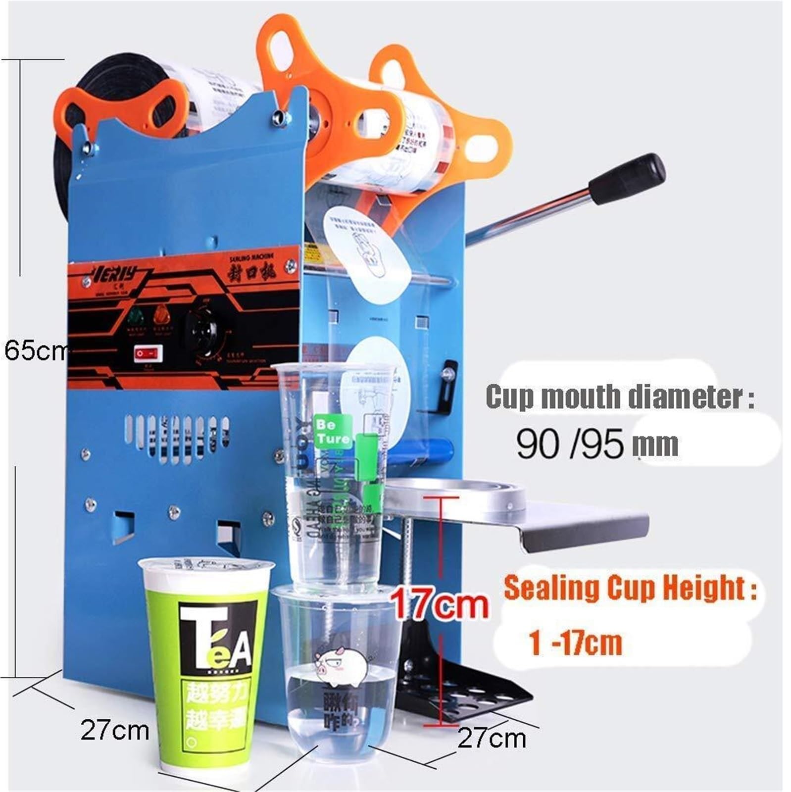 Selladora Eléctrica Semiautomática De 220 V Y 270 W For Vasos De Plástico Té Y Bebidas 300 Tazas/h For Café Leche Té Y Batidos