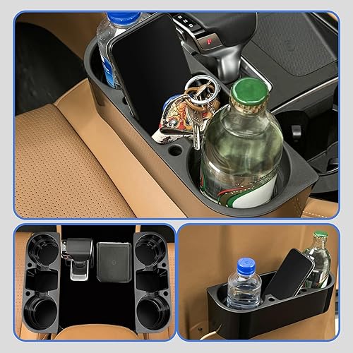 Miniatura 7 de 2 portavasos de cuña de asiento para automóvil, organizador de tazas con portavasos (negro)
