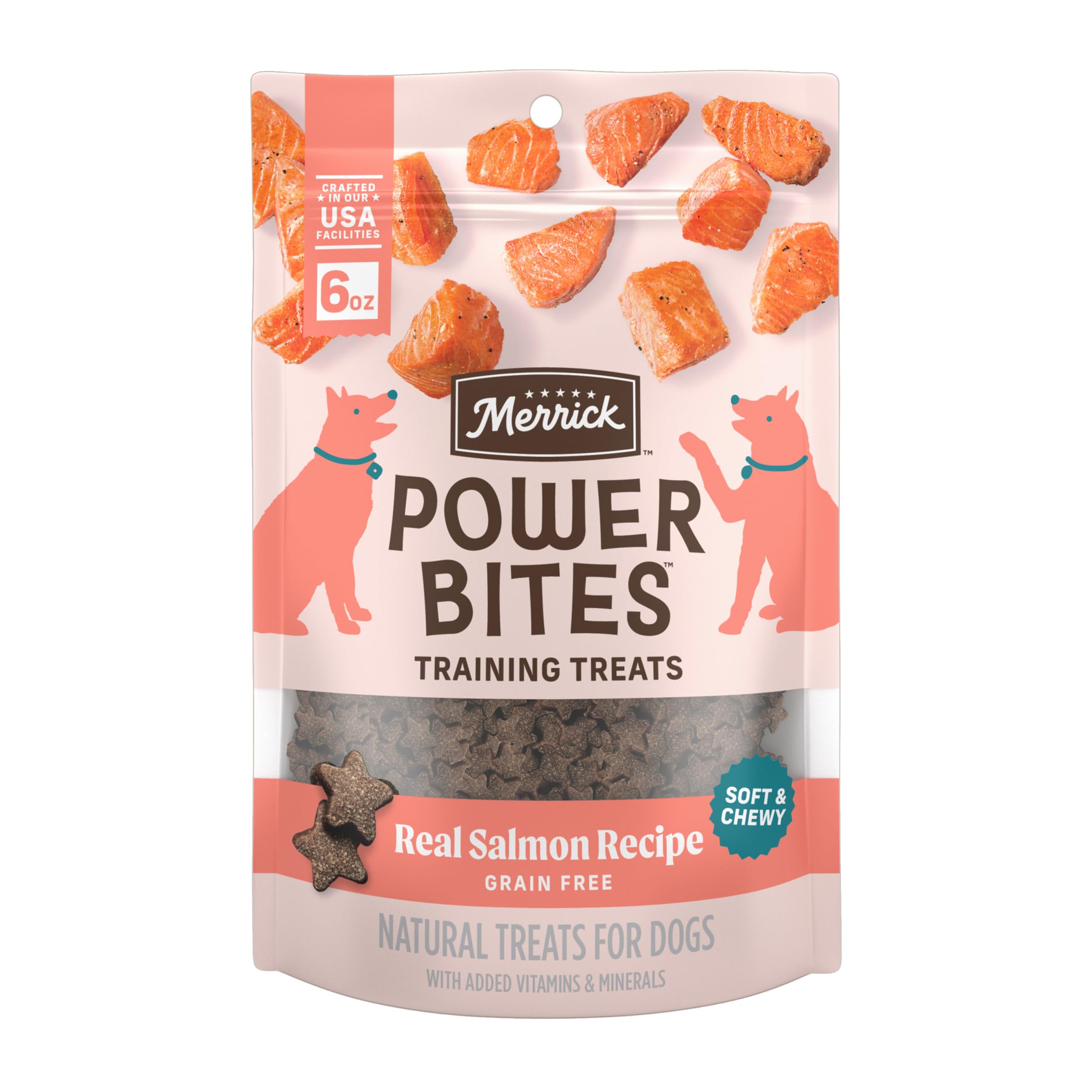 Sponsored Ad - Merrick Power Bites Natural Soft And Chewy Real Meat Dog Treats, Grain Free Snack With Real Salmon Recipe - 6 oz. Bag