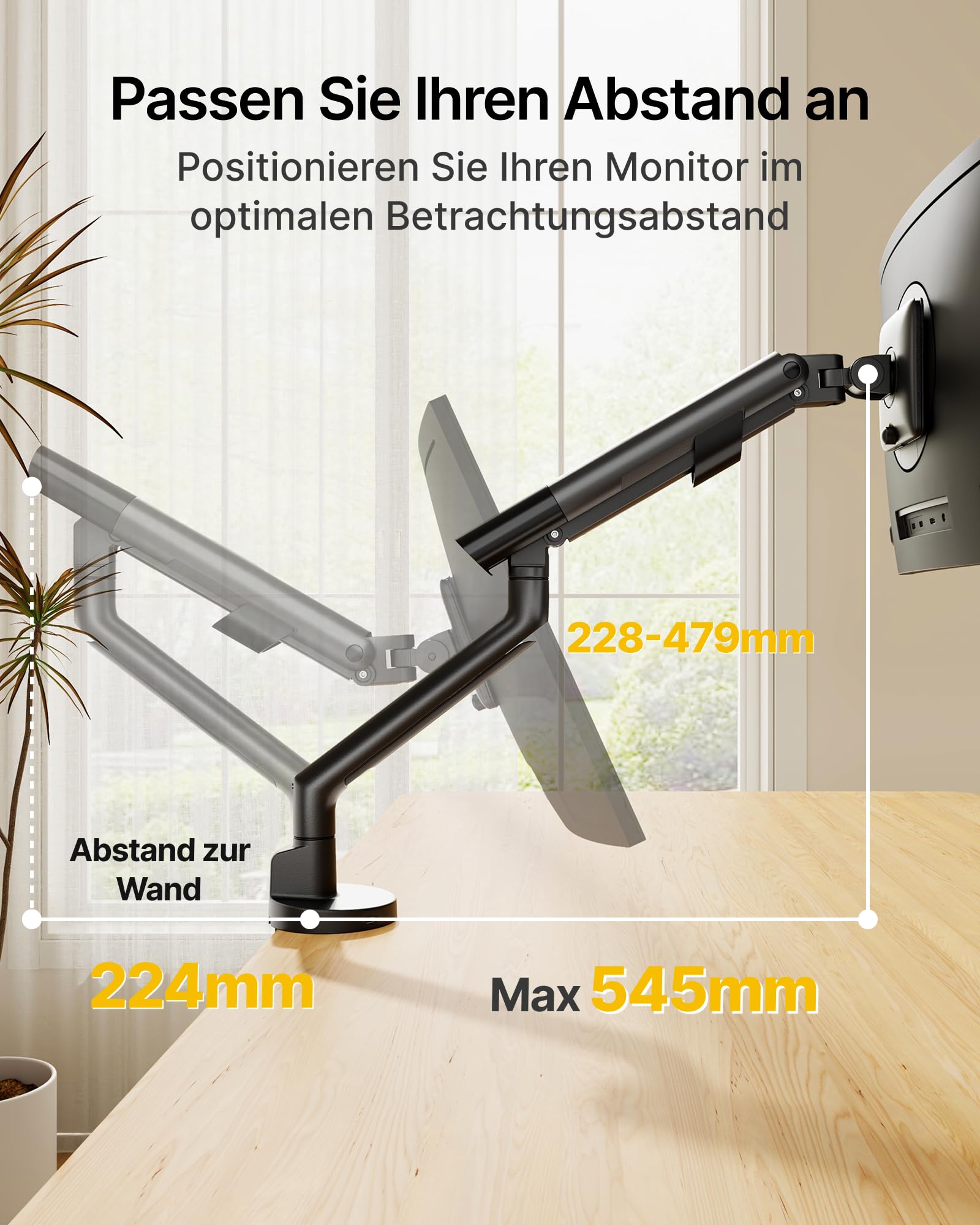 monTEK Bras Écran PC pour Écran 17-40 Pouces avec Hub 2 Ports USB A/C 3.0