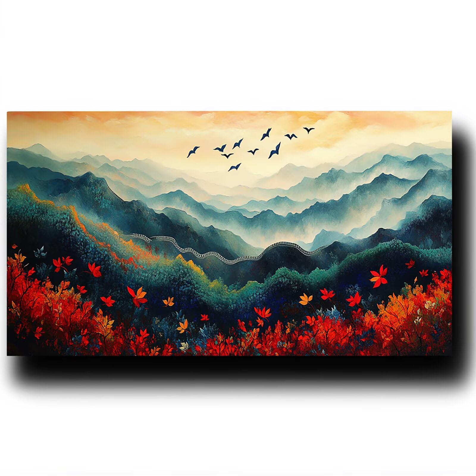 DIY Malen nach Zahlen Erwachsene Die GroßE Mauer Malen nach Zahlen ab 7 jahre Mädchen Blume Kreativ set für Erwachsene mit Leinwand Acrylfarben set und Pinsel, Bastelset zum Bemalen 100X200cm 9w-T-C