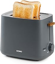 DOMO DO965T 'Wood You Series' Toaster - 6 Temperature Levels - 3 Functions: Roast, Defrost, Cancel - 2 Slots for 2 Toasts - Cable Storage Compartment - Matt Grey - 1000 W